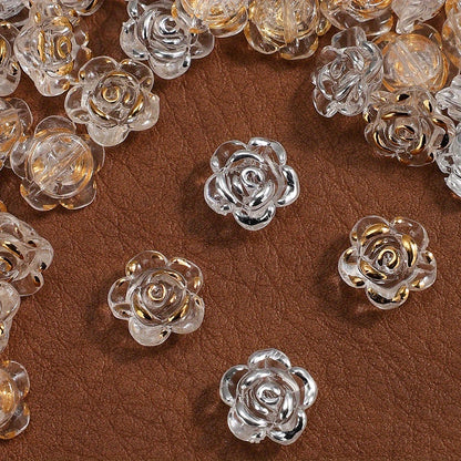100pcs 12mm Transparent Rose Flower Acrylic Beads