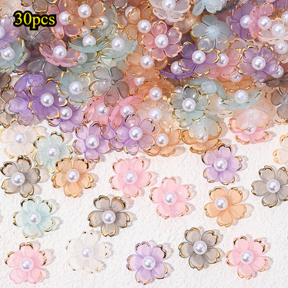 30pcs/set Transparent White Acrylic Cherry Blossom Flower Beads