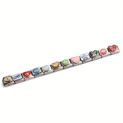 1pc 9x10mm Stainless Steel Evil Eye Module Charm Bead