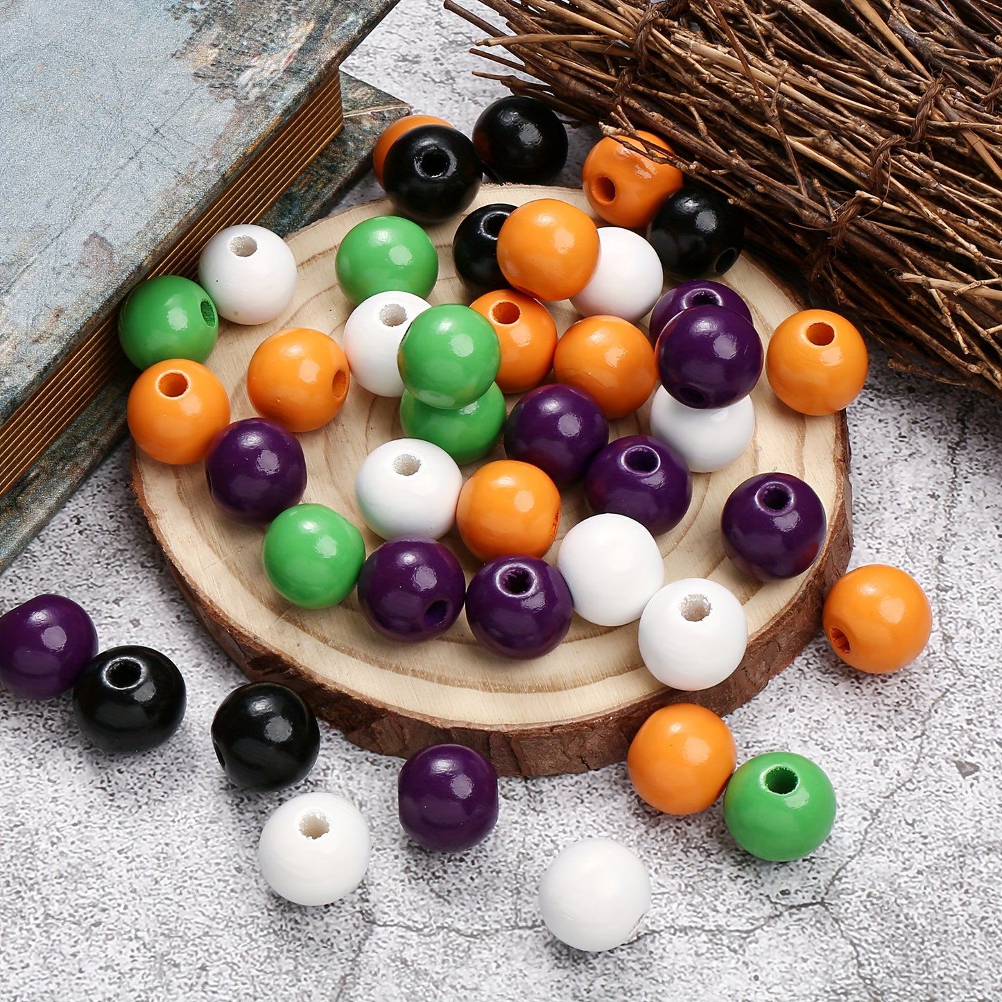 50pcs 16mm Halloween Wooden Round Beads