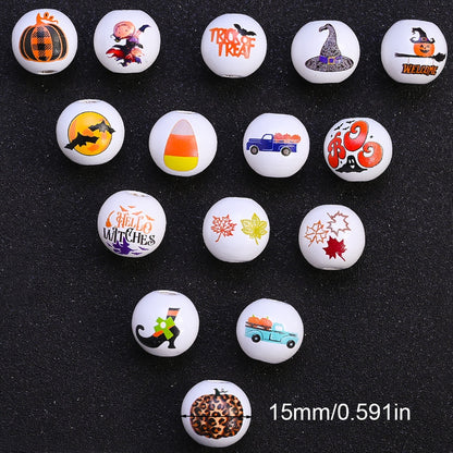 15mm Halloween Wooden Pattern Beads