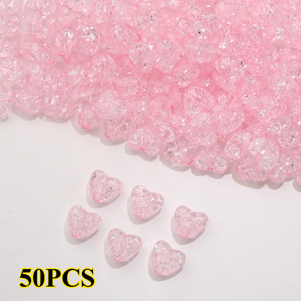 50pcs/set 9.5x11mm Crackle Heart Acrylic Beads