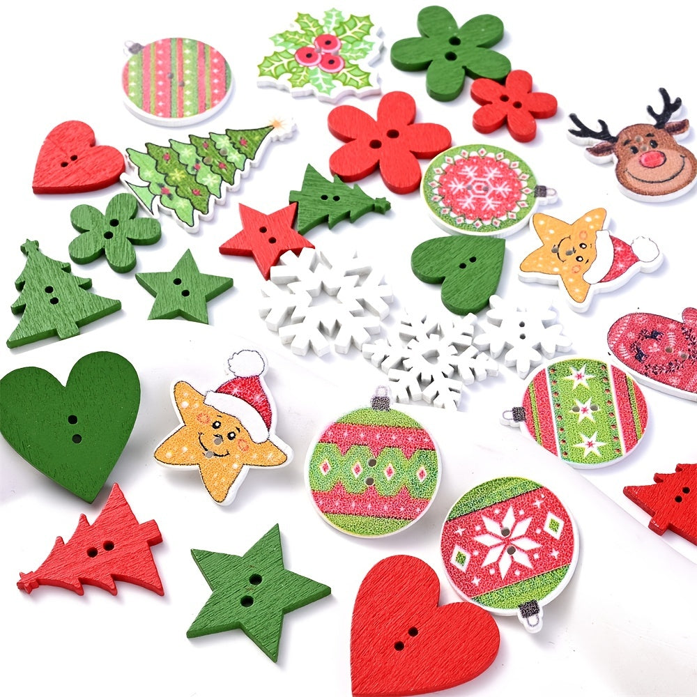 100Pcs Christmas Wood Beads Tree Elk Deer Hat Snow Loose Spacer Beads for Jewelry Making DIY Decoration Accessories