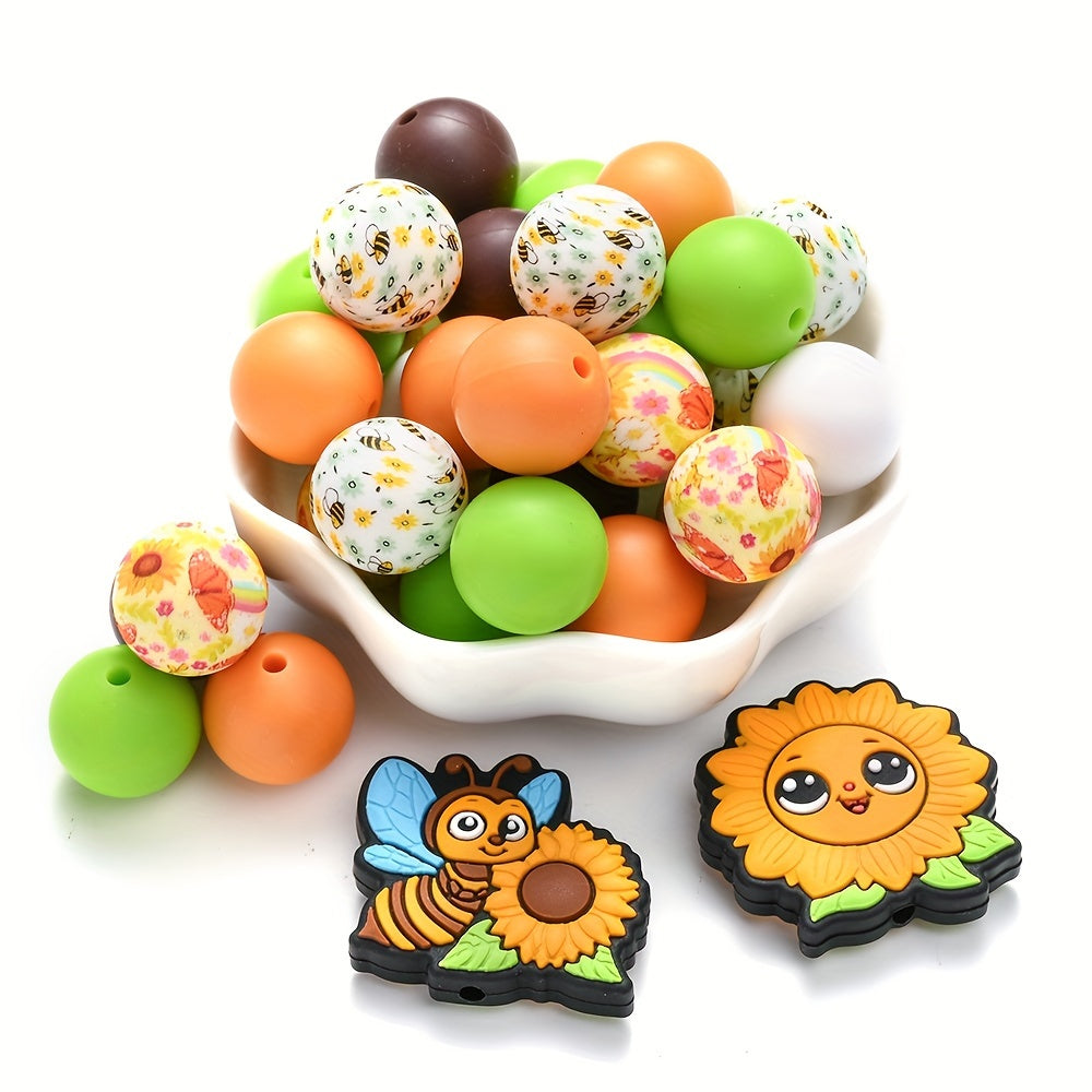 15mm Colorful Highland Cow Print Round Silicone Beads Assortment
