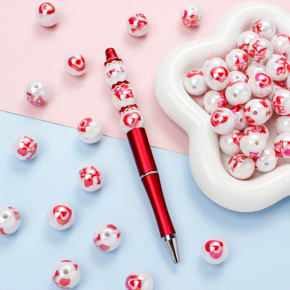 Valentine’s Day Heart-Printed Acrylic Beads