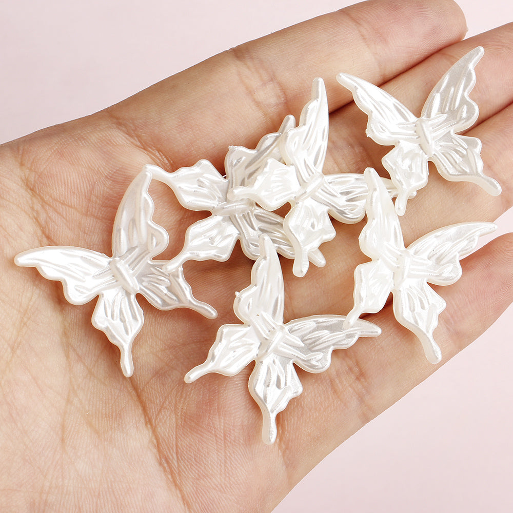 30pcs Pearlescent White Butterfly Beads