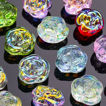 14x13mm Iridescent Rose Glass Beads