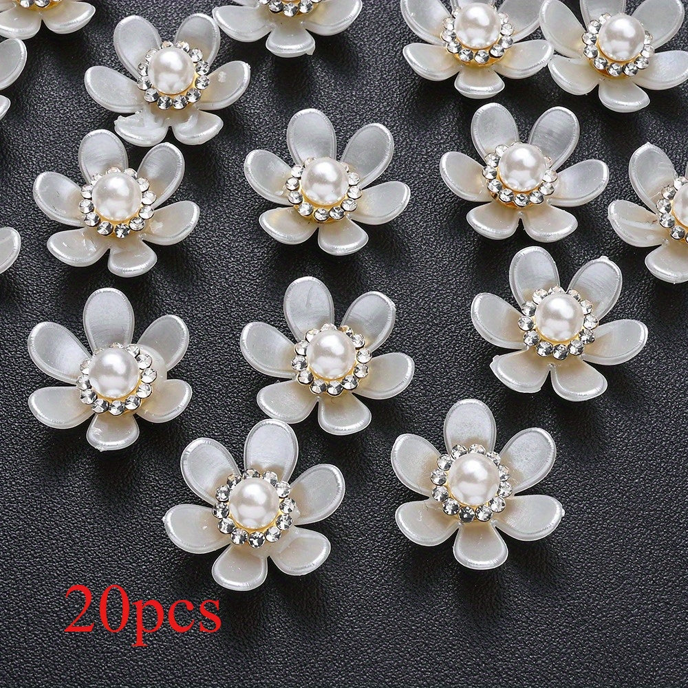 20/50pcs White Imitation Pearl Flower Flatback Beads