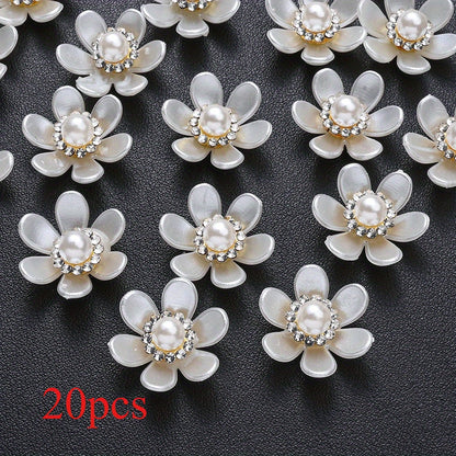 20/50pcs White Imitation Pearl Flower Flatback Beads