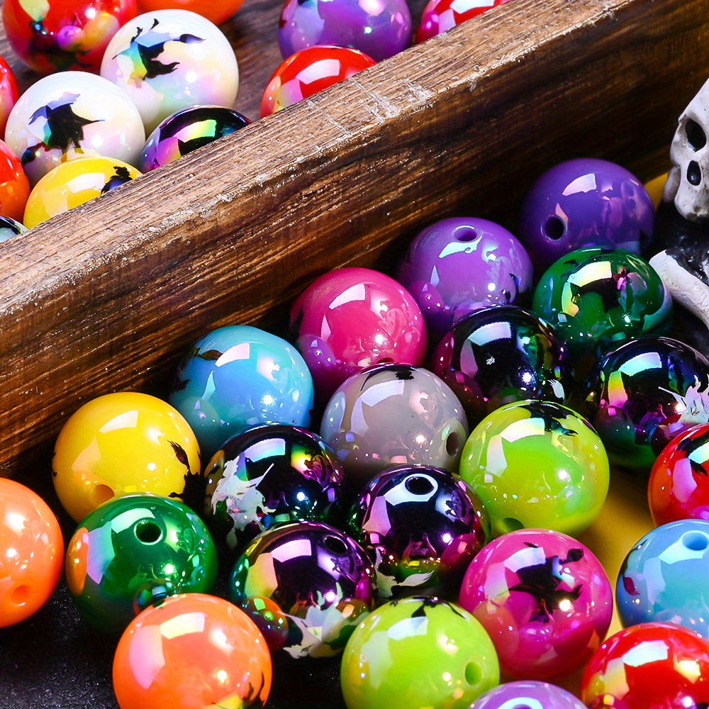 16mm Halloween Witch Print Acrylic Beads