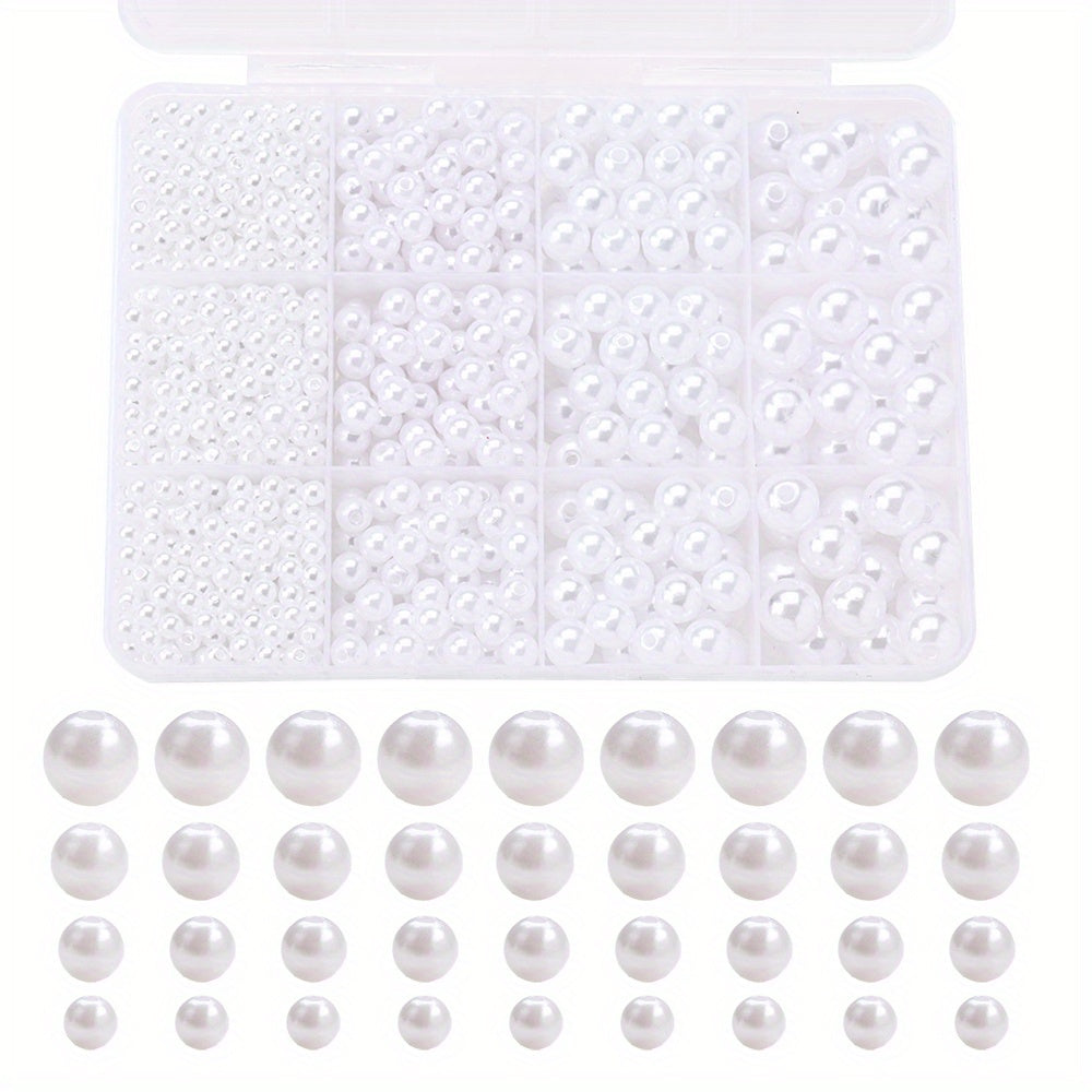 1 Box Imitation Pearl Beads Set 4/6/8/10mm Acrylic Artificial Pearl Spacer Loose Beads Bulkl for Diy Fashion Jewelry, Perfect for Making Necklace, Bracelet, Hairpins, Anklet and Earring- Diy Craft, Keychain & Bags