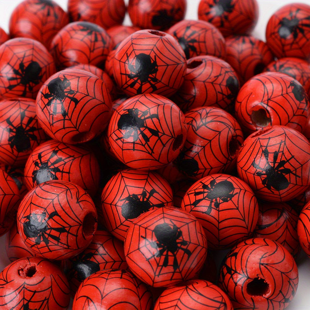 Halloween Spider Pattern Wooden Beads