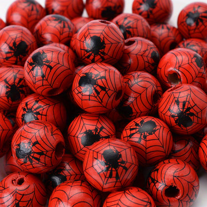 Halloween Spider Pattern Wooden Beads