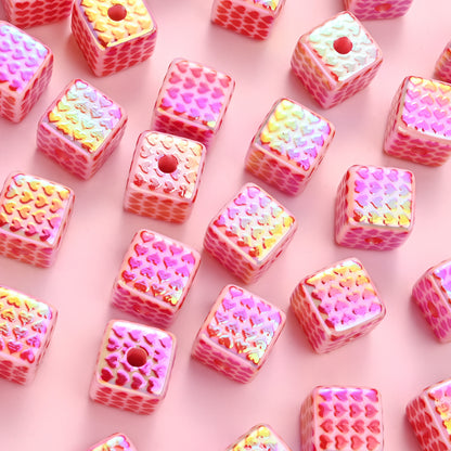 5pcs Red Love Square Heart Acrylic Beads