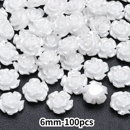 50pcs 10mm 3D White Resin Camellia Flower Beads