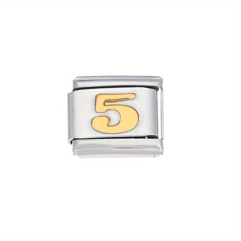 1pc 9x10mm Golden Stainless Steel Number Bead