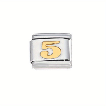 1pc 9x10mm Golden Stainless Steel Number Bead
