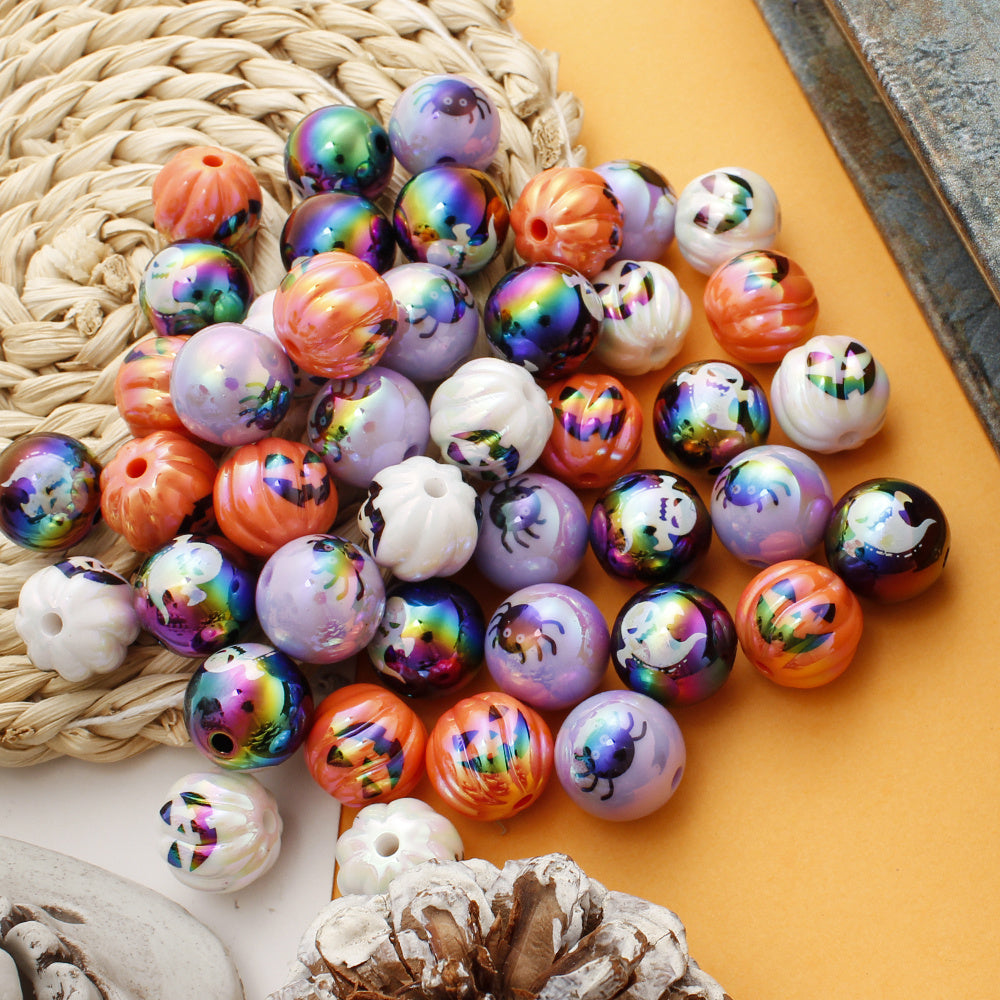 UV Plated Red Mushroom White Acrylic Round Beads