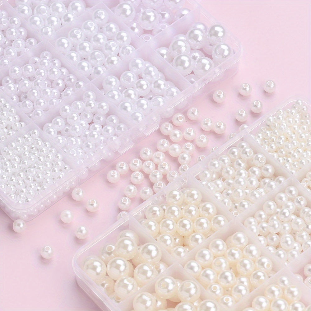 1 Box Imitation Pearl Beads Set 4/6/8/10mm Acrylic Artificial Pearl Spacer Loose Beads Bulkl for Diy Fashion Jewelry, Perfect for Making Necklace, Bracelet, Hairpins, Anklet and Earring- Diy Craft, Keychain & Bags