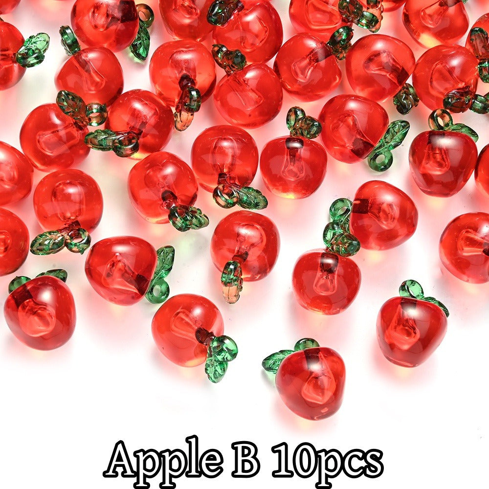 10pcs Cherry Apple Shape Acrylic Charm Beads