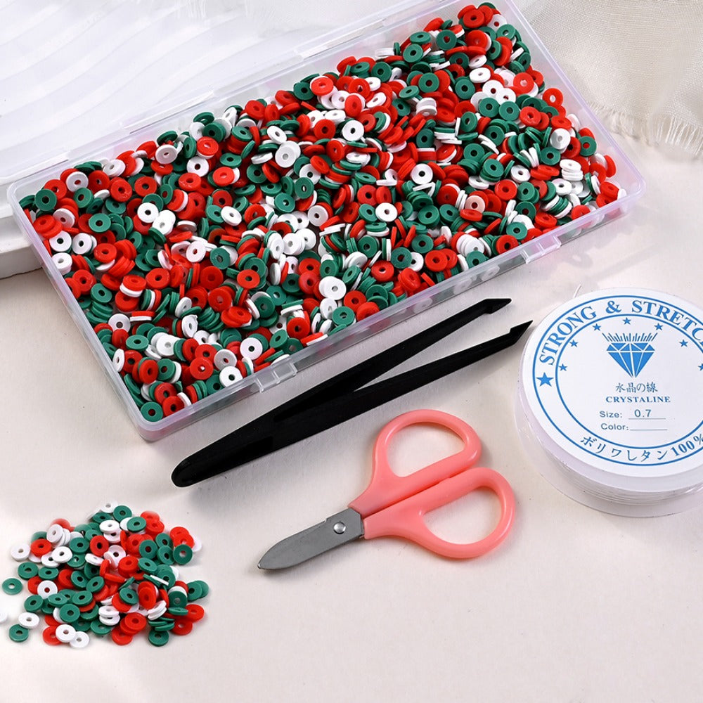 6mm Christmas Polymer Clay Heishi Disc Bead Kit, 1750pcs