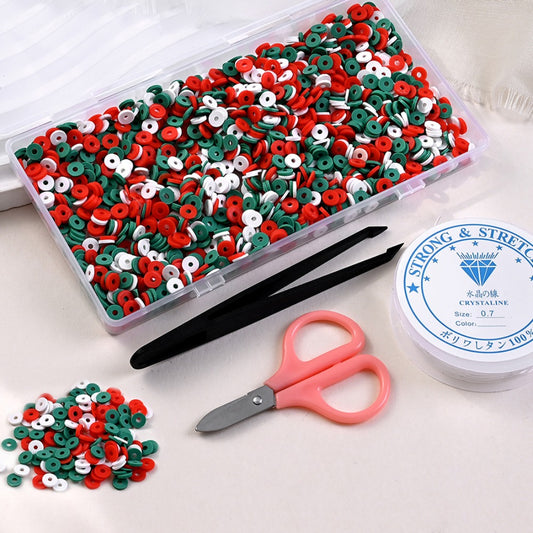 6mm Christmas Polymer Clay Heishi Disc Bead Kit, 1750pcs