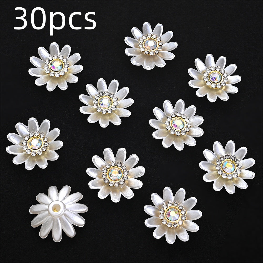 White Flower Rhinestone Flatback Beads