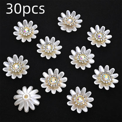 White Flower Rhinestone Flatback Beads