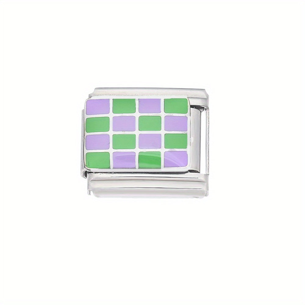 1pc 9x10mm Stainless Steel Checkerboard Module Charm Bead