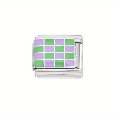 1pc 9x10mm Stainless Steel Checkerboard Module Charm Bead