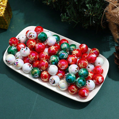 16mm Shiny UV Christmas Tree & Snowman Round Beads, 10pcs/Set