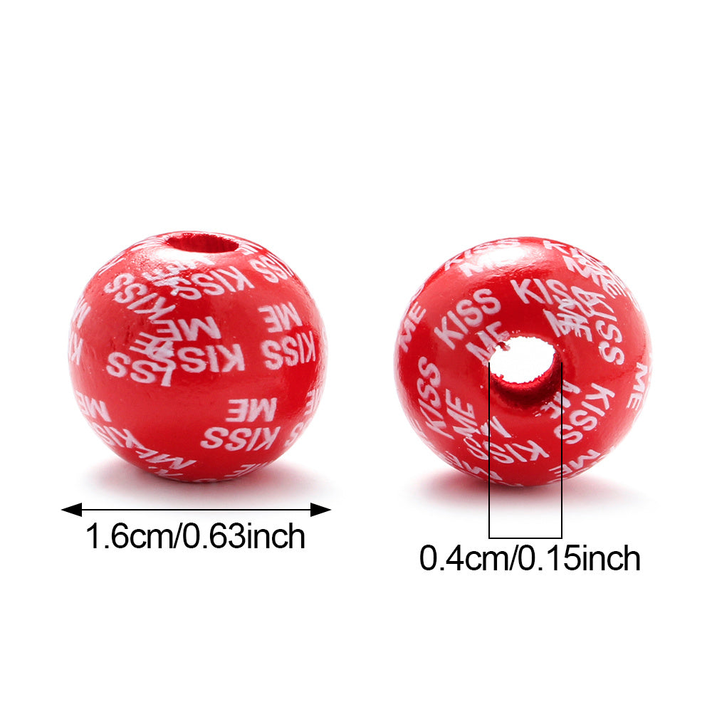 10pcs/set 16mm Heart-Shaped Printed Wooden Beads