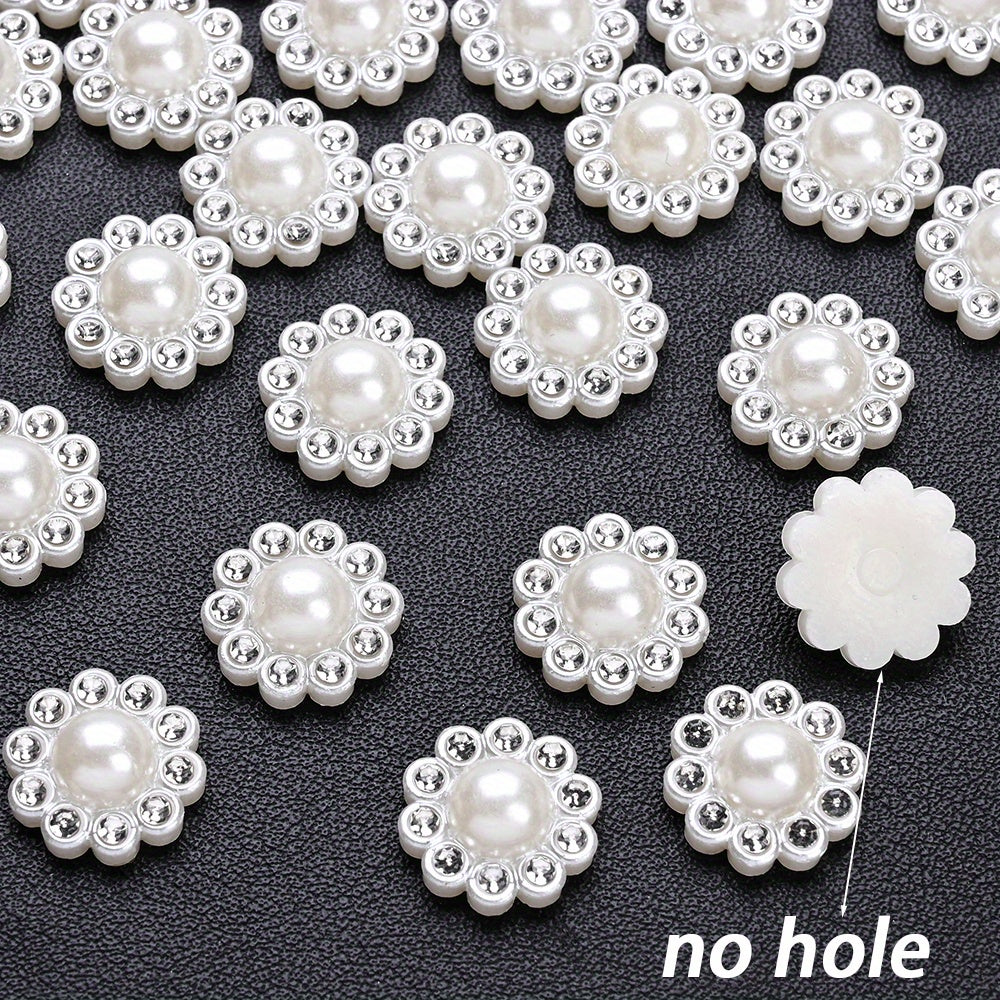 White Imitation Pearl Sunflower Flatback Beads
