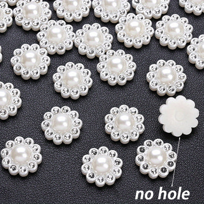 White Imitation Pearl Sunflower Flatback Beads