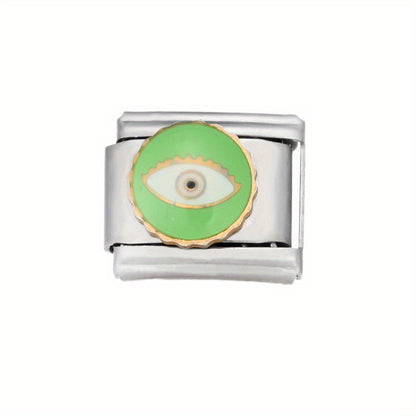 1pc 9x10mm Stainless Steel Evil Eye Module Charm Bead