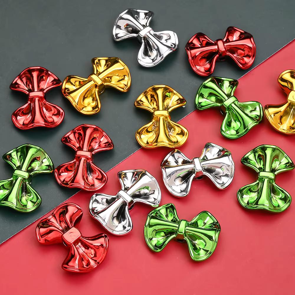 23 × 31mm 3D Christmas Bow Acrylic Spacer Beads, 10pcs