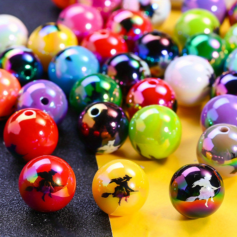 16mm Halloween Witch Print Acrylic Beads
