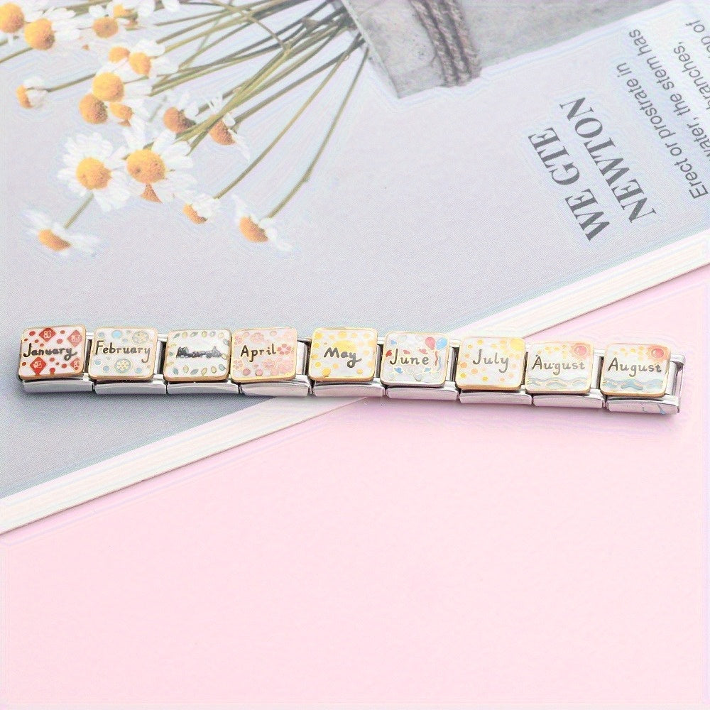 1pc 9x10mm Stainless Steel Month Theme Module Bead