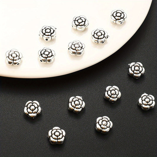 20pcs 9mm Antique Silvery Flower Spacer Beads