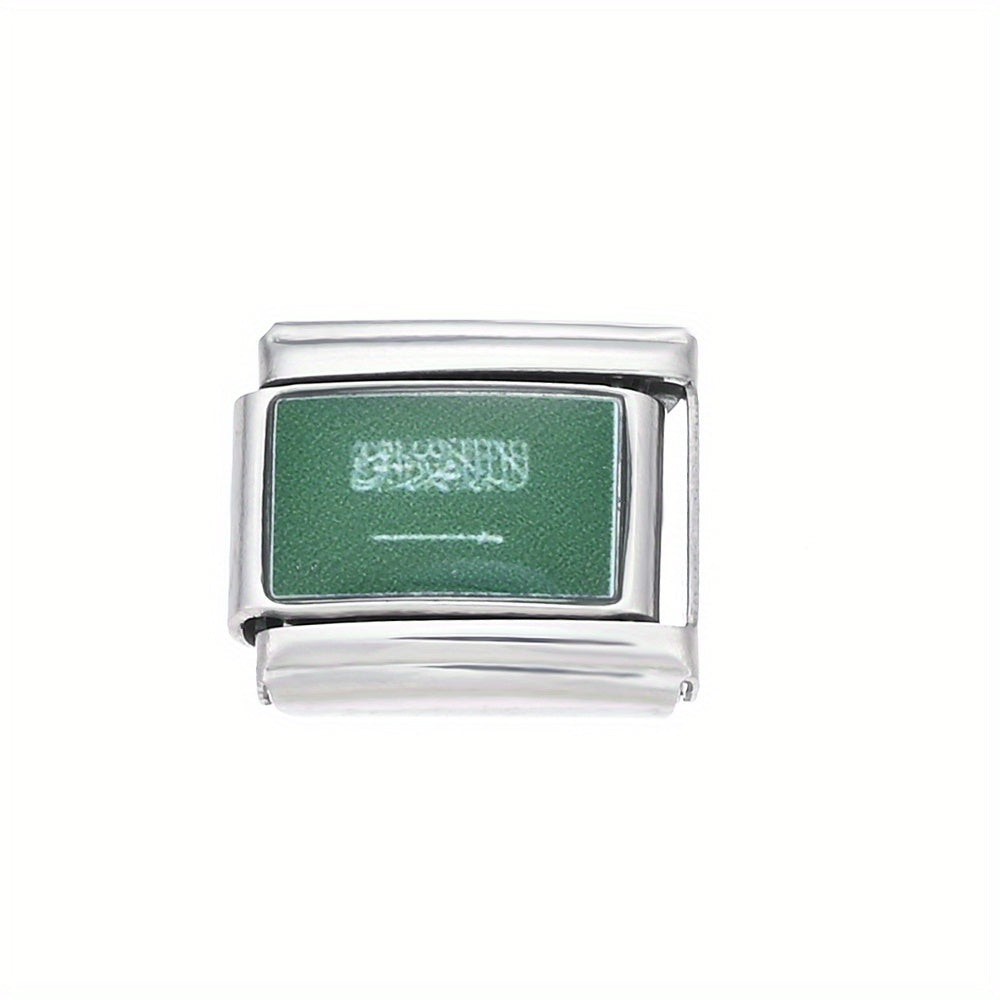 1pc 9x10mm Stainless Steel World Flag Module Charm Bead