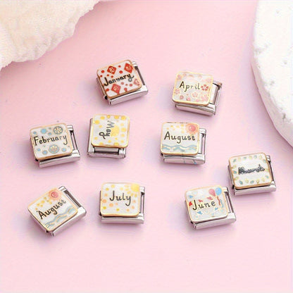 1pc 9x10mm Stainless Steel Month Theme Module Bead