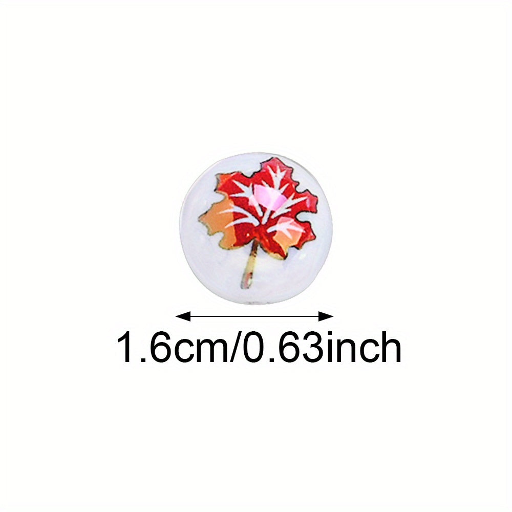 16mm Maple Leaf Printed Acrylic Round Beads