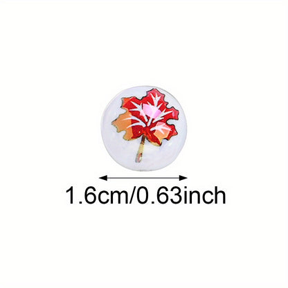 16mm Maple Leaf Printed Acrylic Round Beads