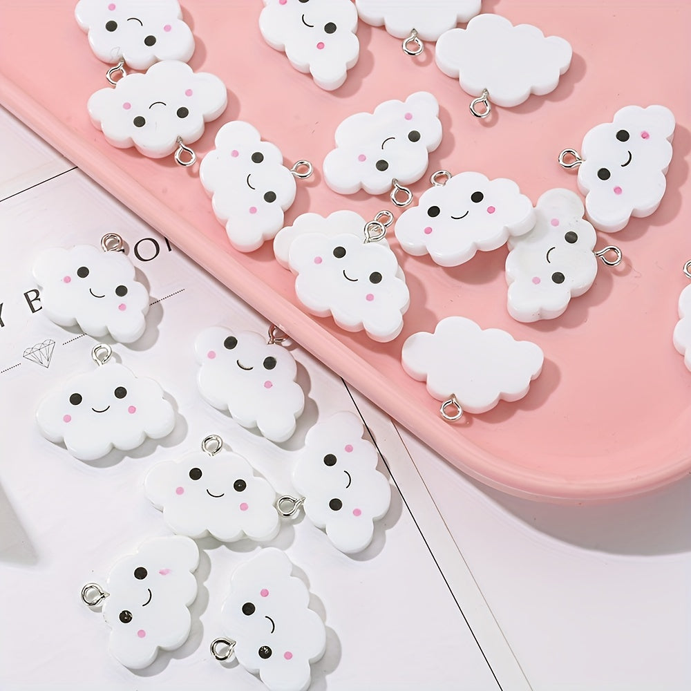 10pcs White Cloud Smiley Acrylic Charms