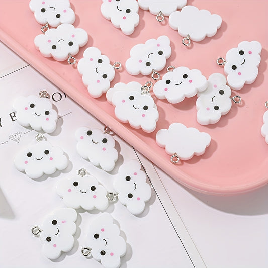10pcs White Cloud Smiley Acrylic Charms