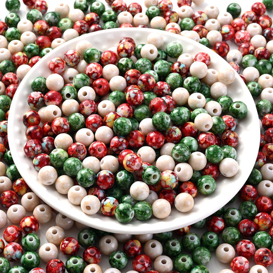 500pcs 8mm Christmas Crackle Acrylic Round Beads