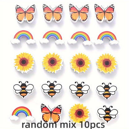 Yellow Series Bee Painted Wooden Round Beads