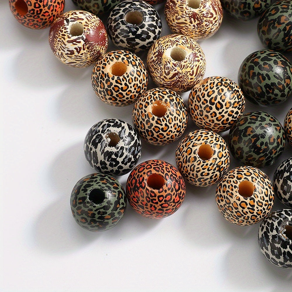 16mm Leopard Print Wooden Beads