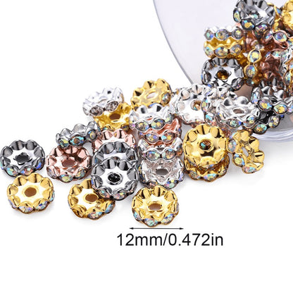 30/50pcs 12mm Wave Rhinestone Alloy Spacer Beads
