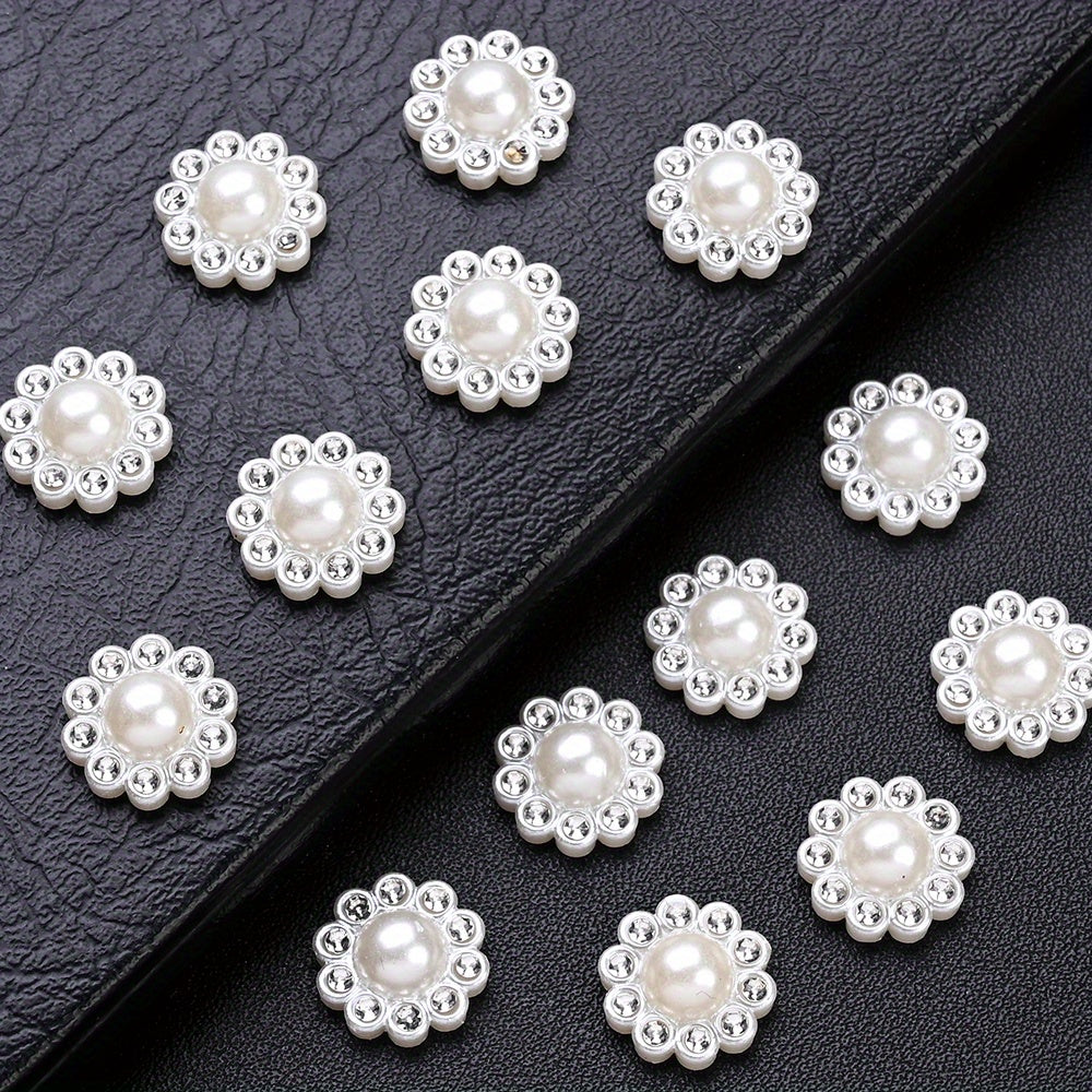 White Imitation Pearl Sunflower Flatback Beads